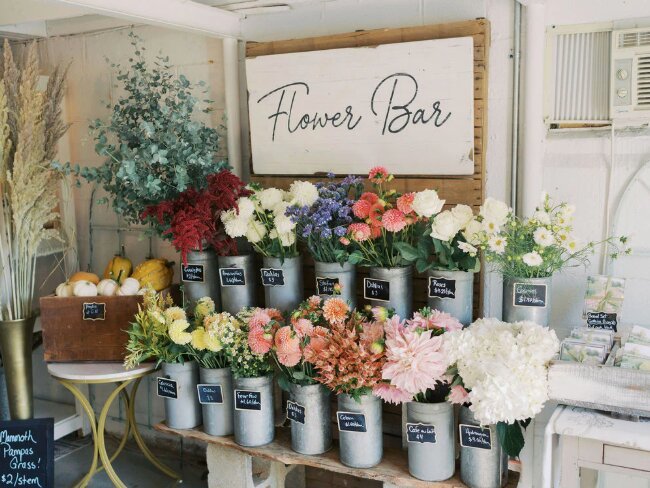Farmer's Market Party Ideas, fresh flower bar
